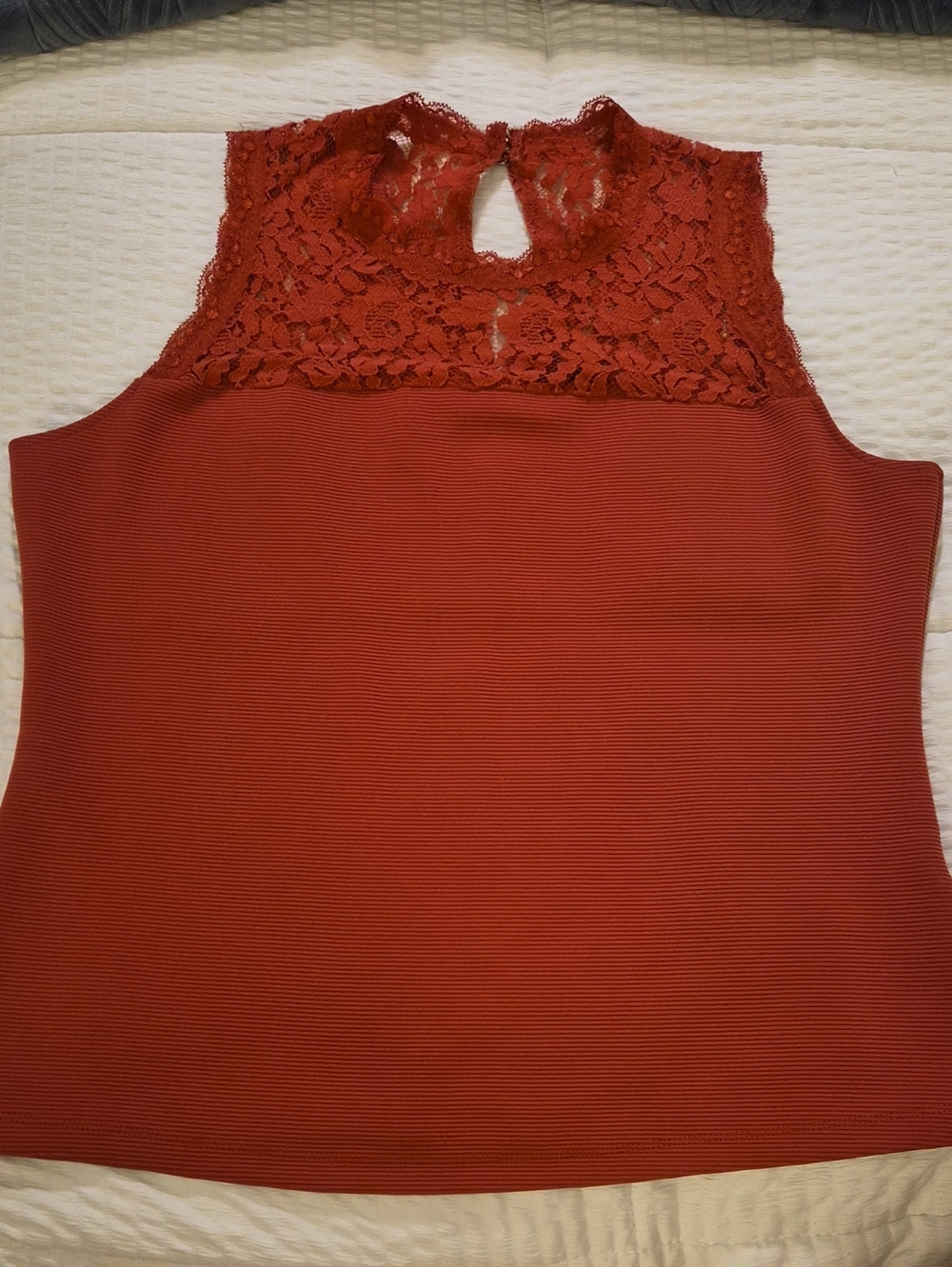 New York & Company Rust Orange Lace Mock Neck sz M